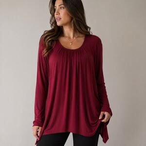 Michael Blair Burgundy Draped Tunic Blouse Long Sleeve Plus Sz 24 Vintage